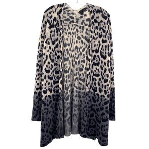 360 Cashmere Cozy Gray Ombré Leopard Open Front Cardigan Sweater